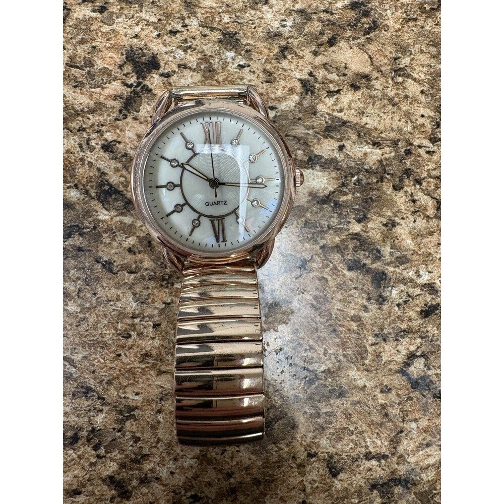 Rose Gold Tone Quartz Watch w/ Stretch Band – Roman Numerals, Fashion